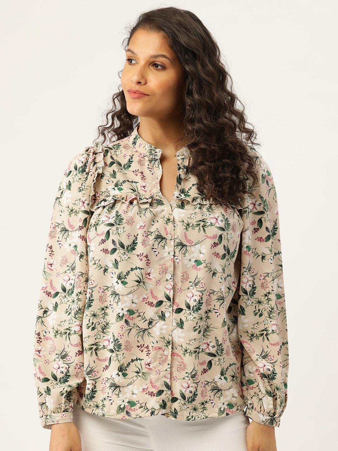 BAESD Floral Printed Shirt Style Crepe Top