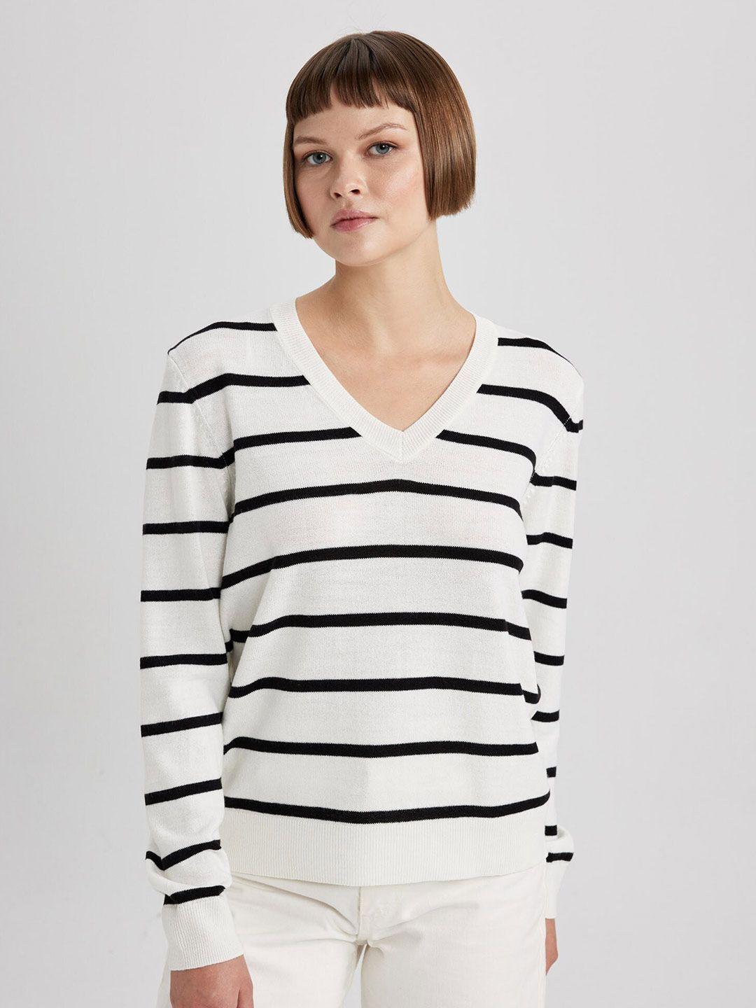 defacto-striped-v-neck-acrylic-pullover