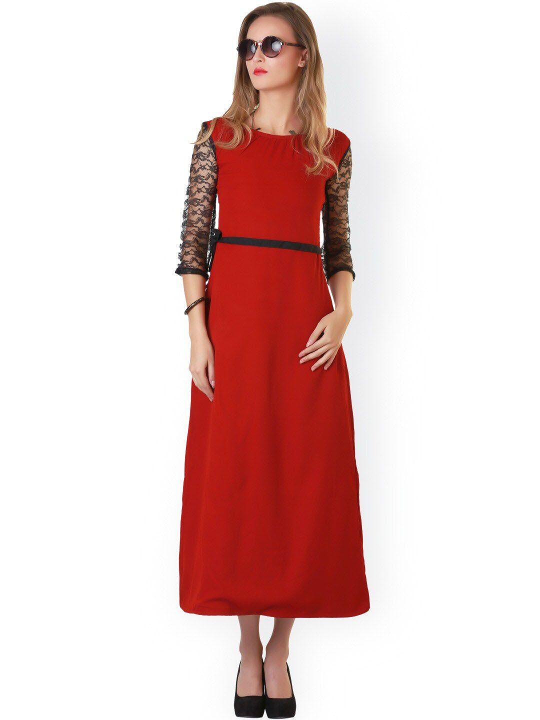 baesd-georgette-self-design-round-neck-a-line-midi-dress