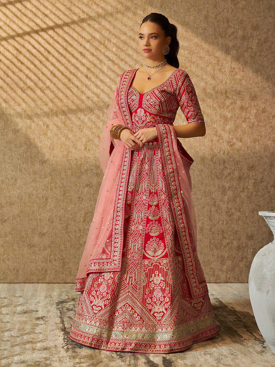 Soch Embroidered Sequinned Unstitched Lehenga & Blouse With Dupatta