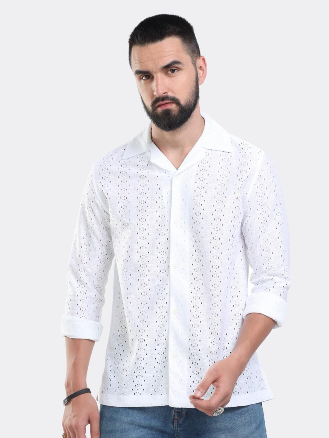 BADMAASH Slim Fit Geometric Self Design Cuban Collar Casual Shirt