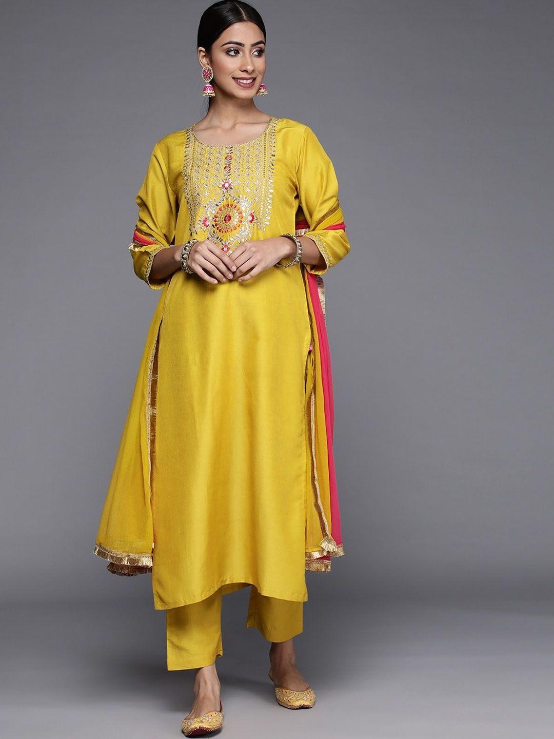 Growdamy Floral Embroidered Pure Cotton Kurta with Trousers & Dupatta