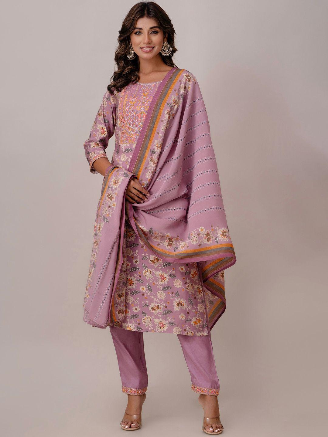 Kohsh Floral Printed Embroidery Kurta With Trousers & Dupatta