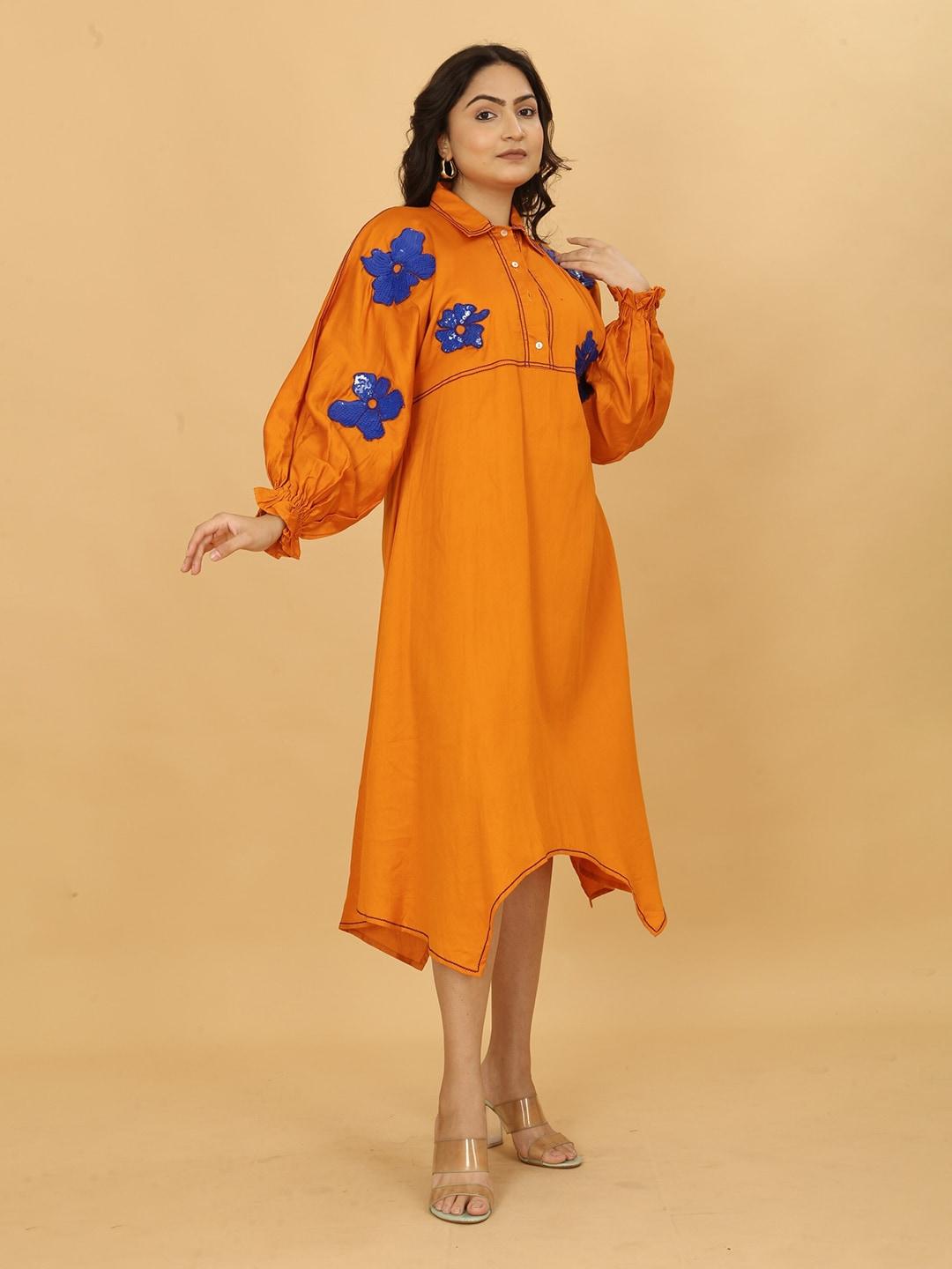 poshaak-by-radhee-mangukiya-embellished-puff-sleeves-cotton-a-line-maxi-dress