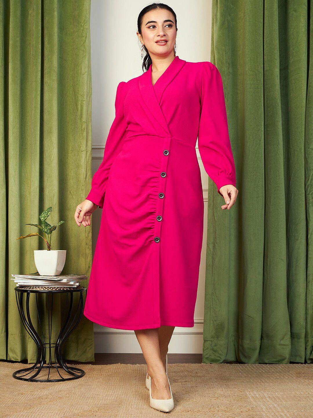 CURVE BY KASSUALLY Puff Sleeves Gathered Or Pleated A Line Midi Dress