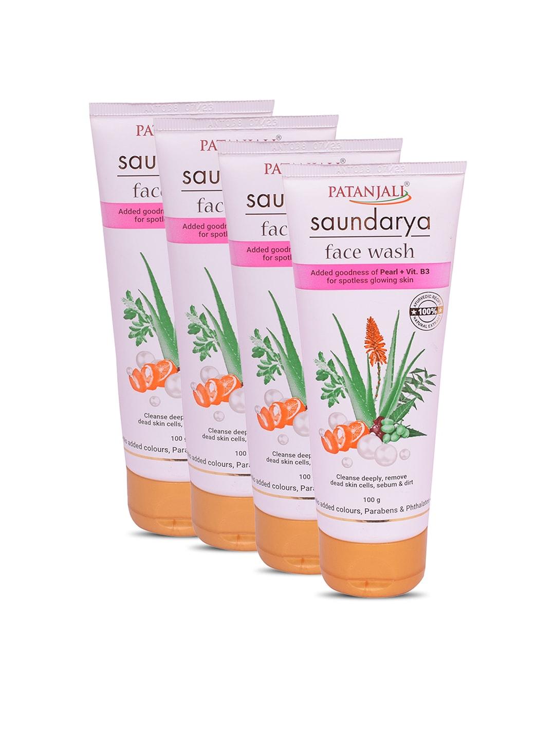 Patanjali Set of 4 Saundarya Face Wash for Fresh & Glowing Skin with Aloe Vera - 100g Each