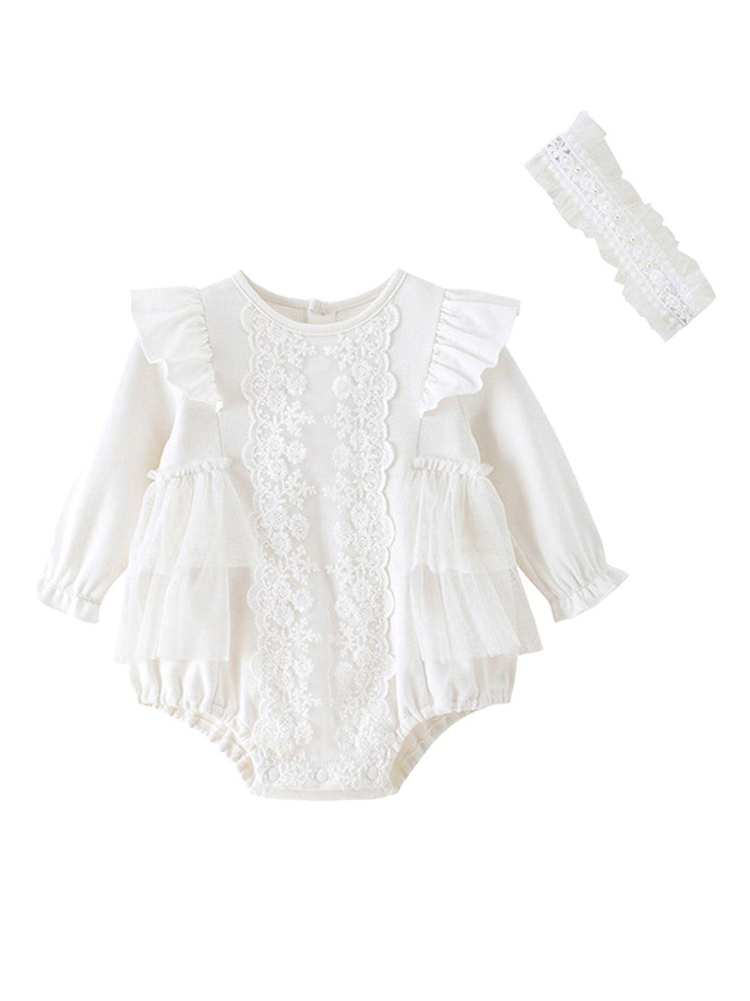 StyleCast White Infants Girls Self Design Cotton Romper
