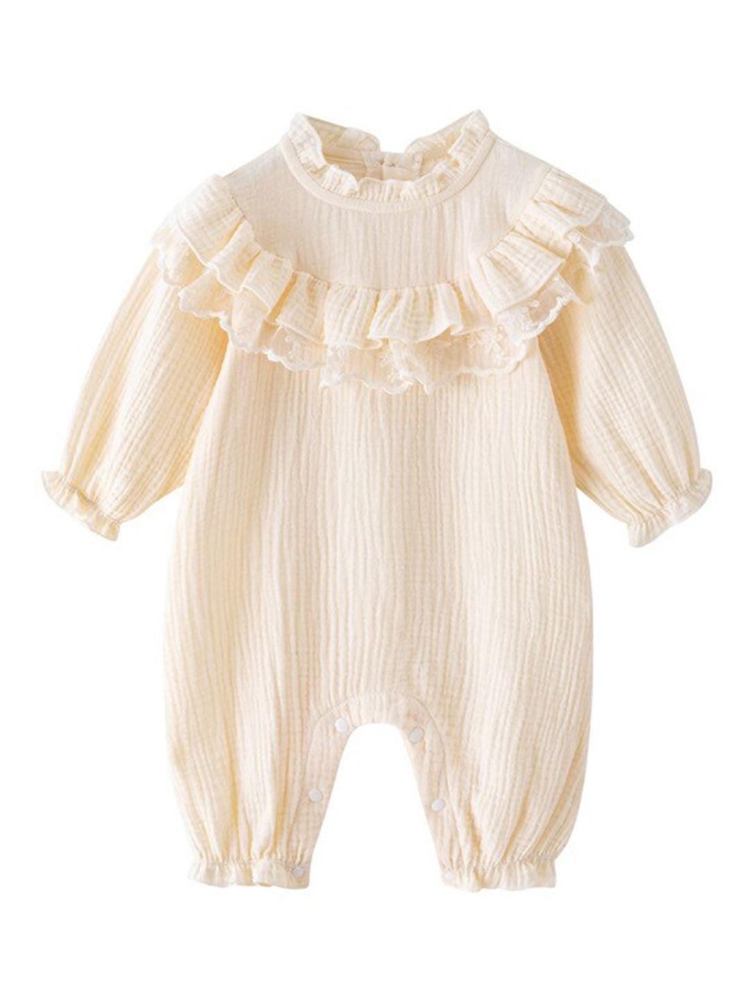 StyleCast Infants Girls Beige Self Design Cotton Rompers