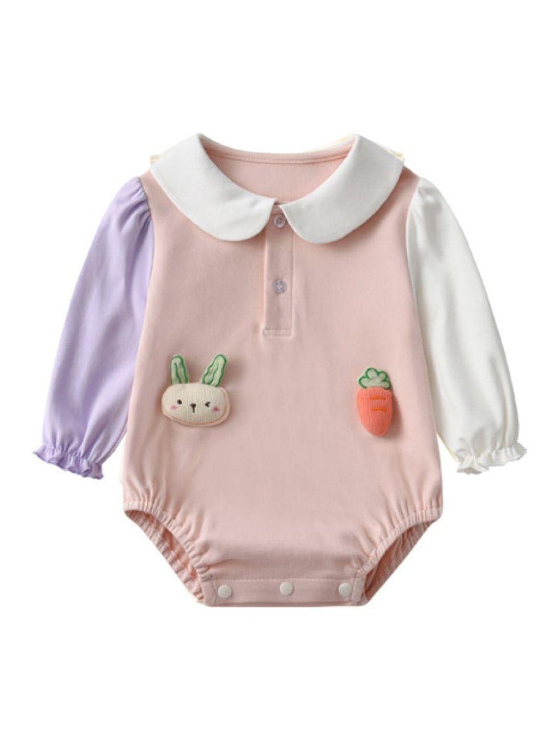 StyleCast Pink Infants Girls Self Design Cotton Romper