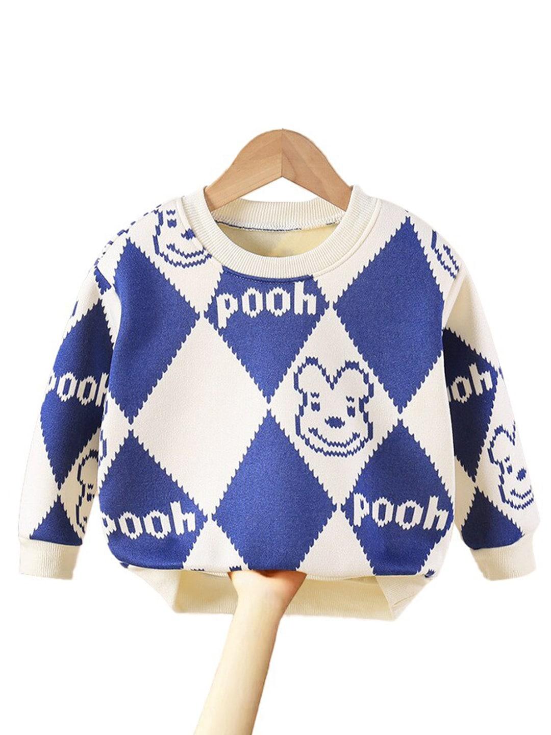 StyleCast Boys Blue & White Geometric Printed Cotton Pullover Sweaters