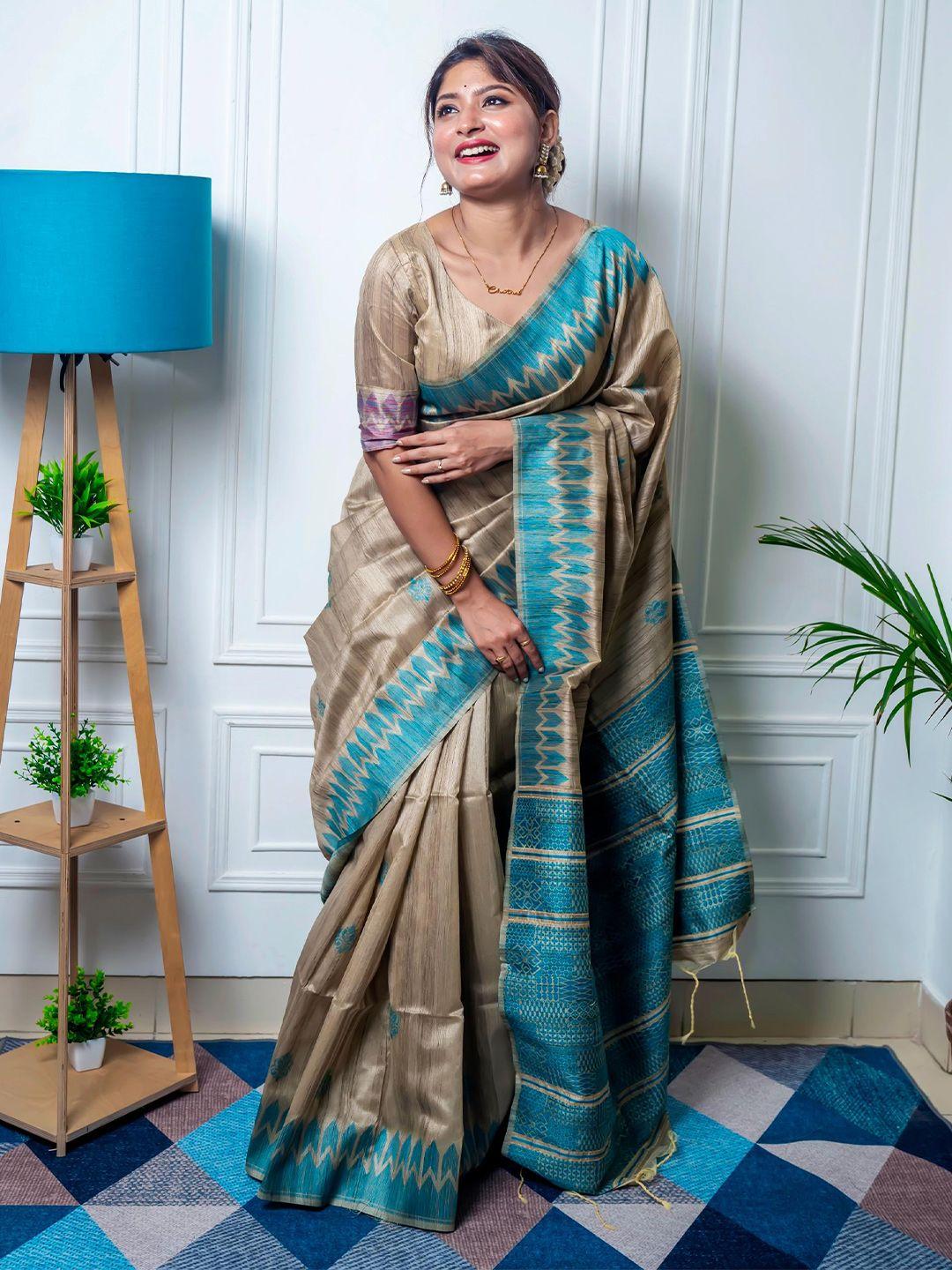 VISHNU WEAVES Embellished Zari Jute Silk Tussar Saree