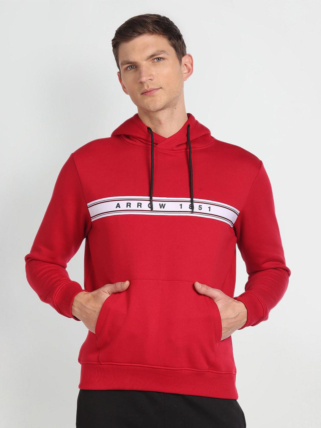 Arrow Sport Typography Printed Hooded Pullover Sweatshirt