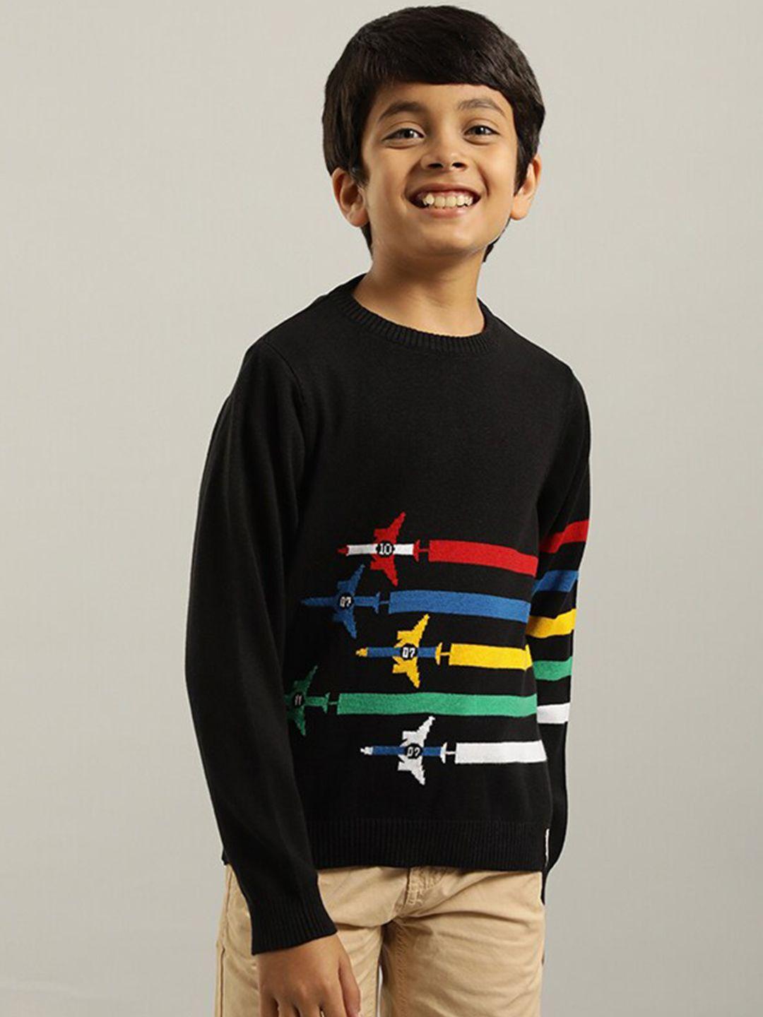 Indian Terrain Boys Graphic Printed Round Neck Pure Cotton Pullover Sweater