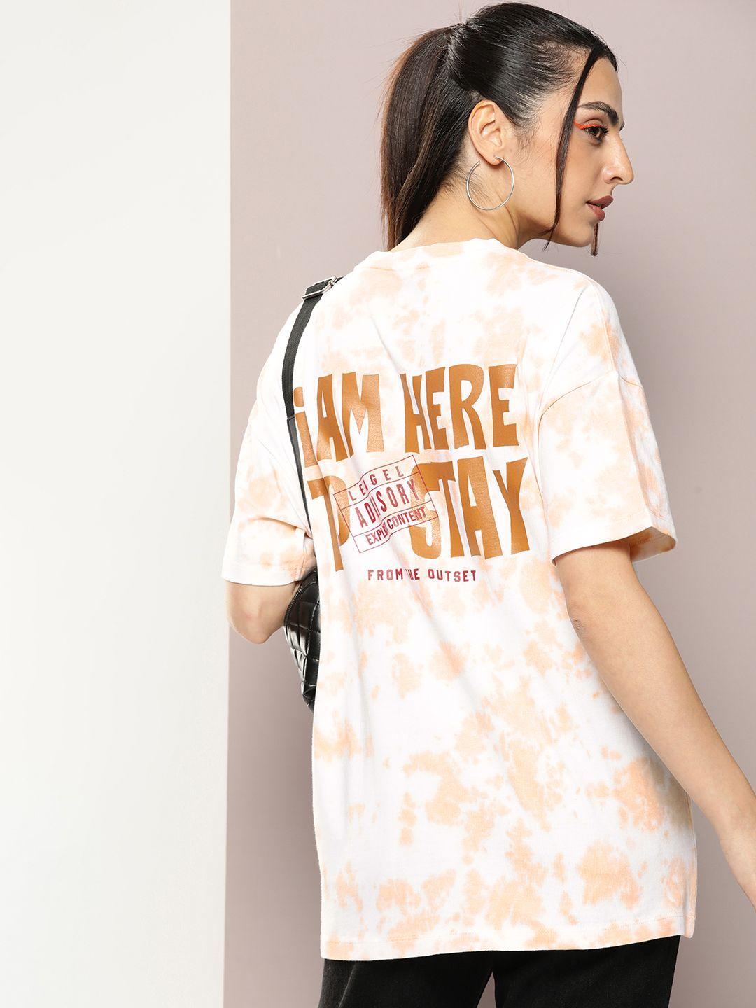 Kook N Keech Tie and Dye & Typography Printed Pure Cotton Oversized T-shirt