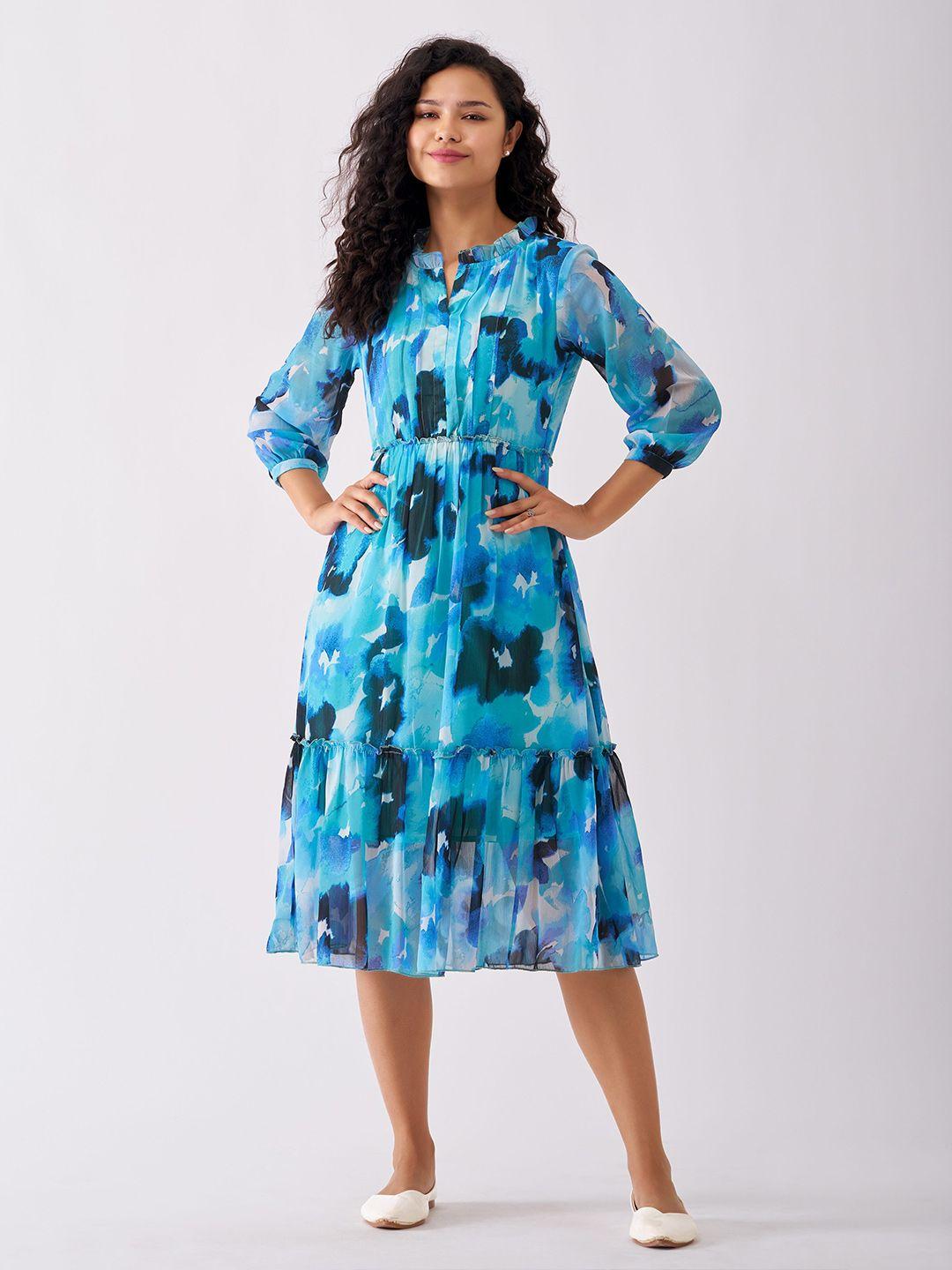 aask-puff-sleeves-gathered-or-pleated-tiered-fit-&-flare-dress