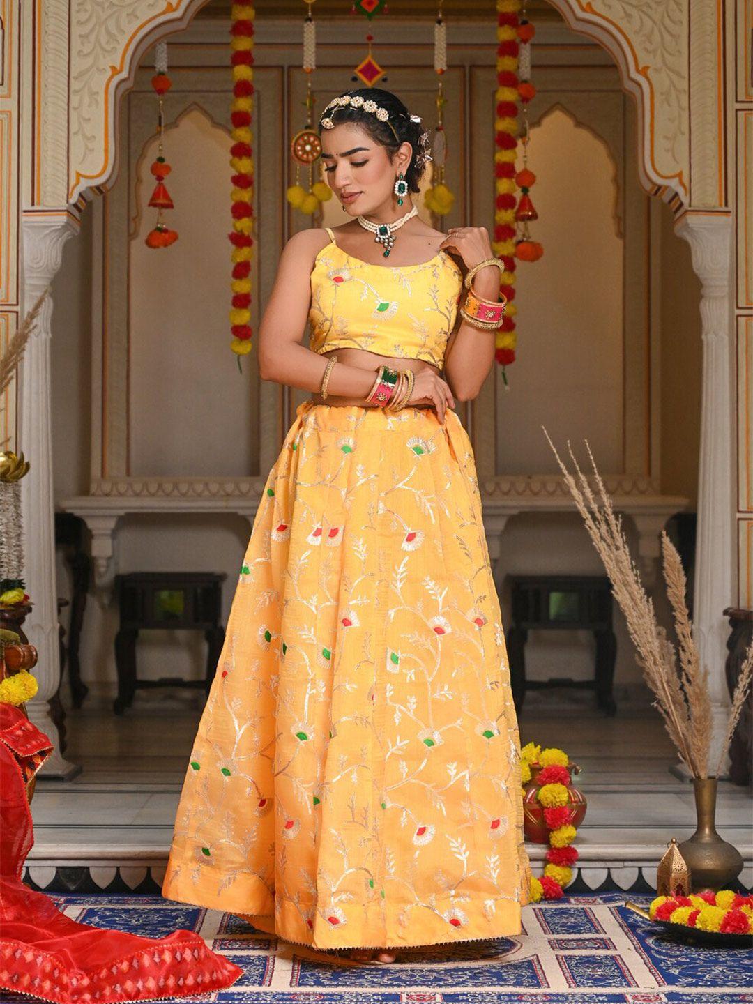 Indi INSIDE Yellow Embellished Semi-Stitched Lehenga & Unstitched Blouse With Dupatta