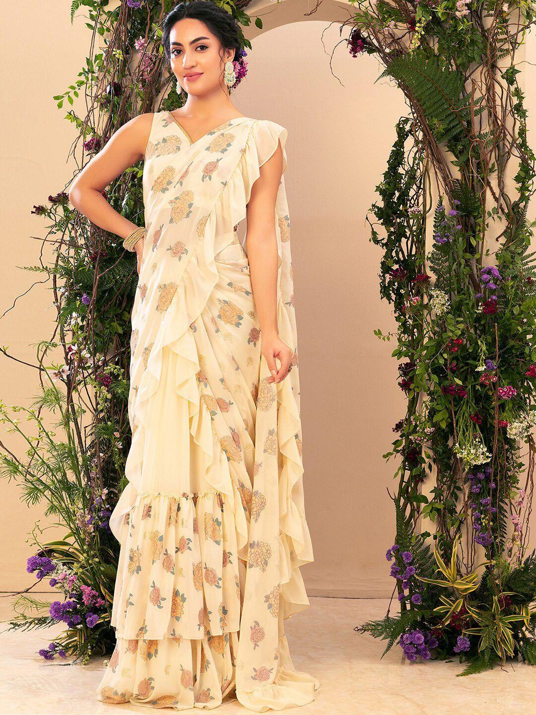 indya-printed-ruffle-saree-with-blouse-piece