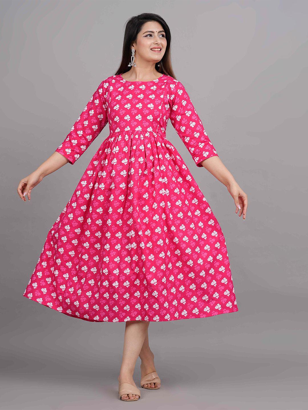 unibliss-pink-floral-print-maternity-maxi-three-quarter-dress