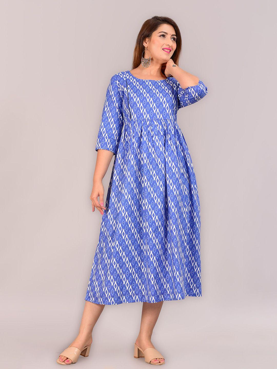 unibliss-blue-floral-print-maternity-maxi-three-quarter-dress