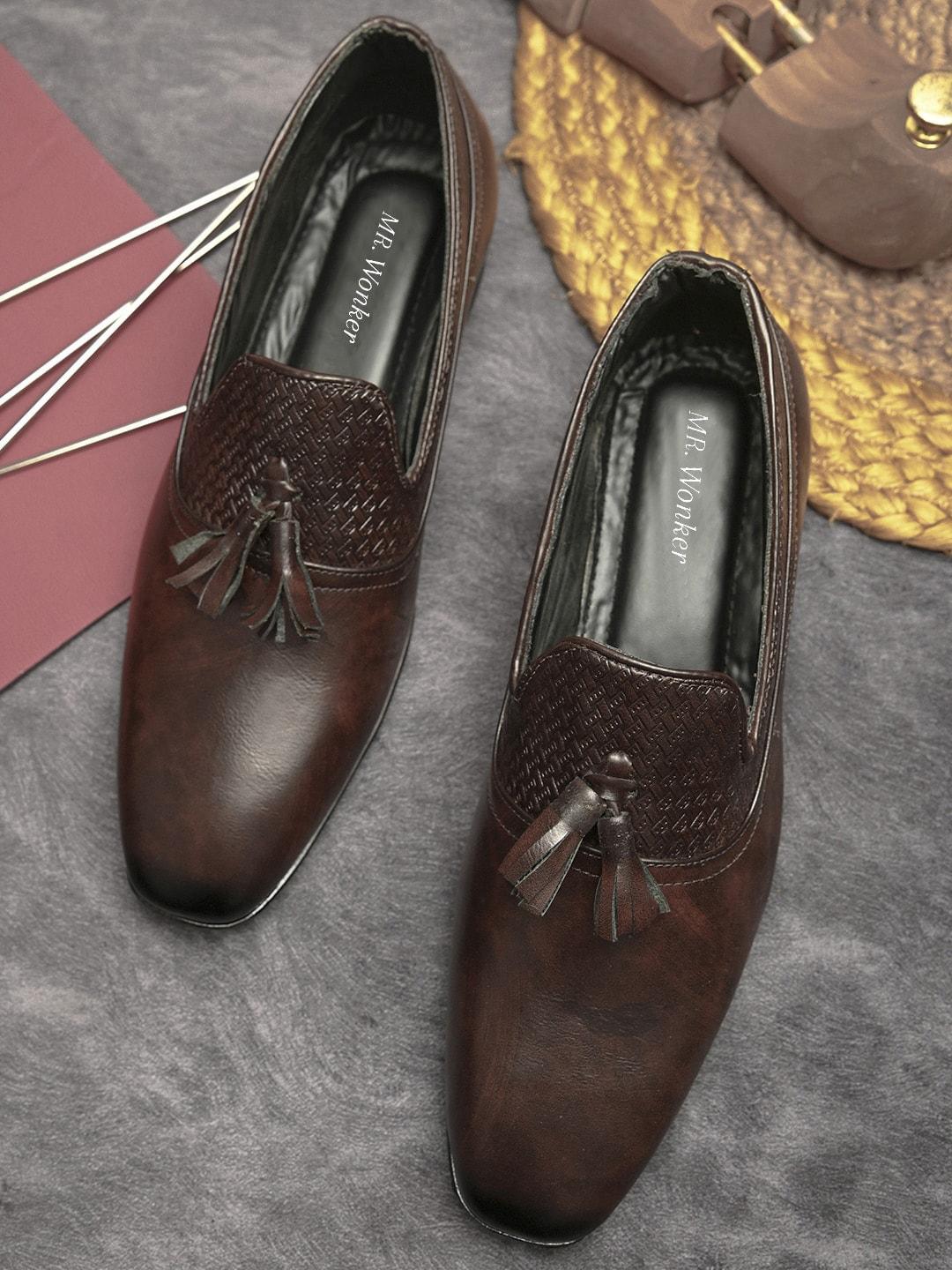 mr.wonker Men Square Toe Textured Formal Tassel Loafers