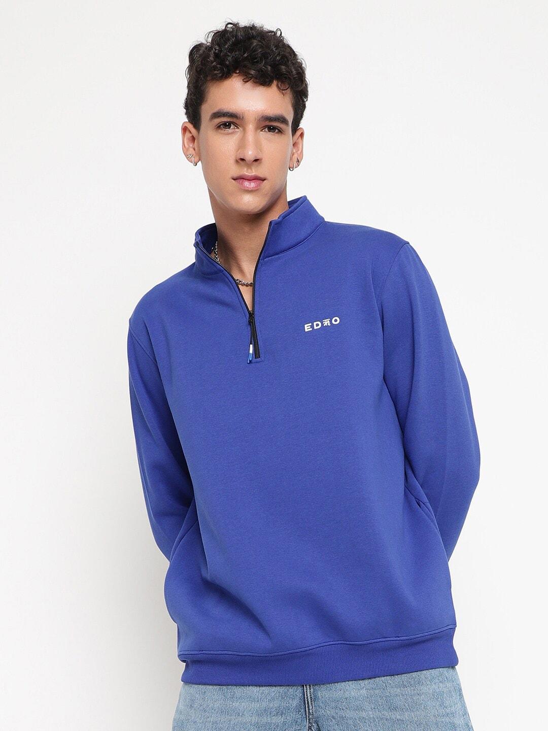 EDRIO Mock Collar Long Sleeve Zip Detail Woollen Pullover Sweatshirt