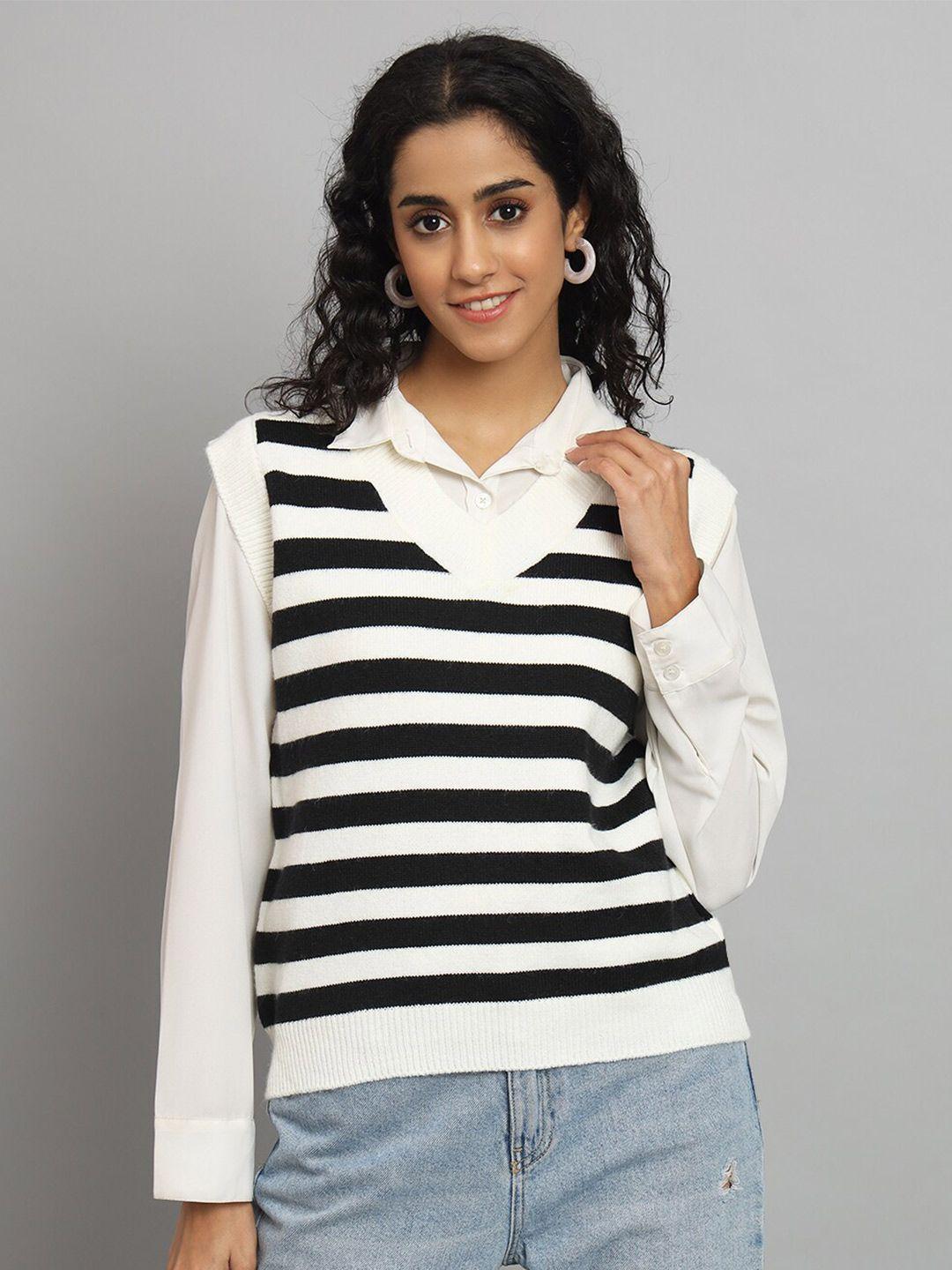 chemistry-women-white-striped-woollen-sweater-vest