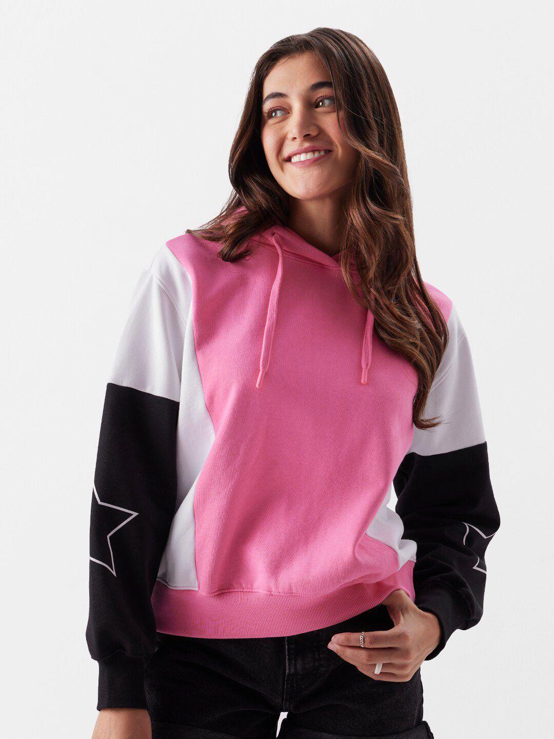 the-souled-store-pink-colourblocked-hooded-oversized-pullover-sweatshirt