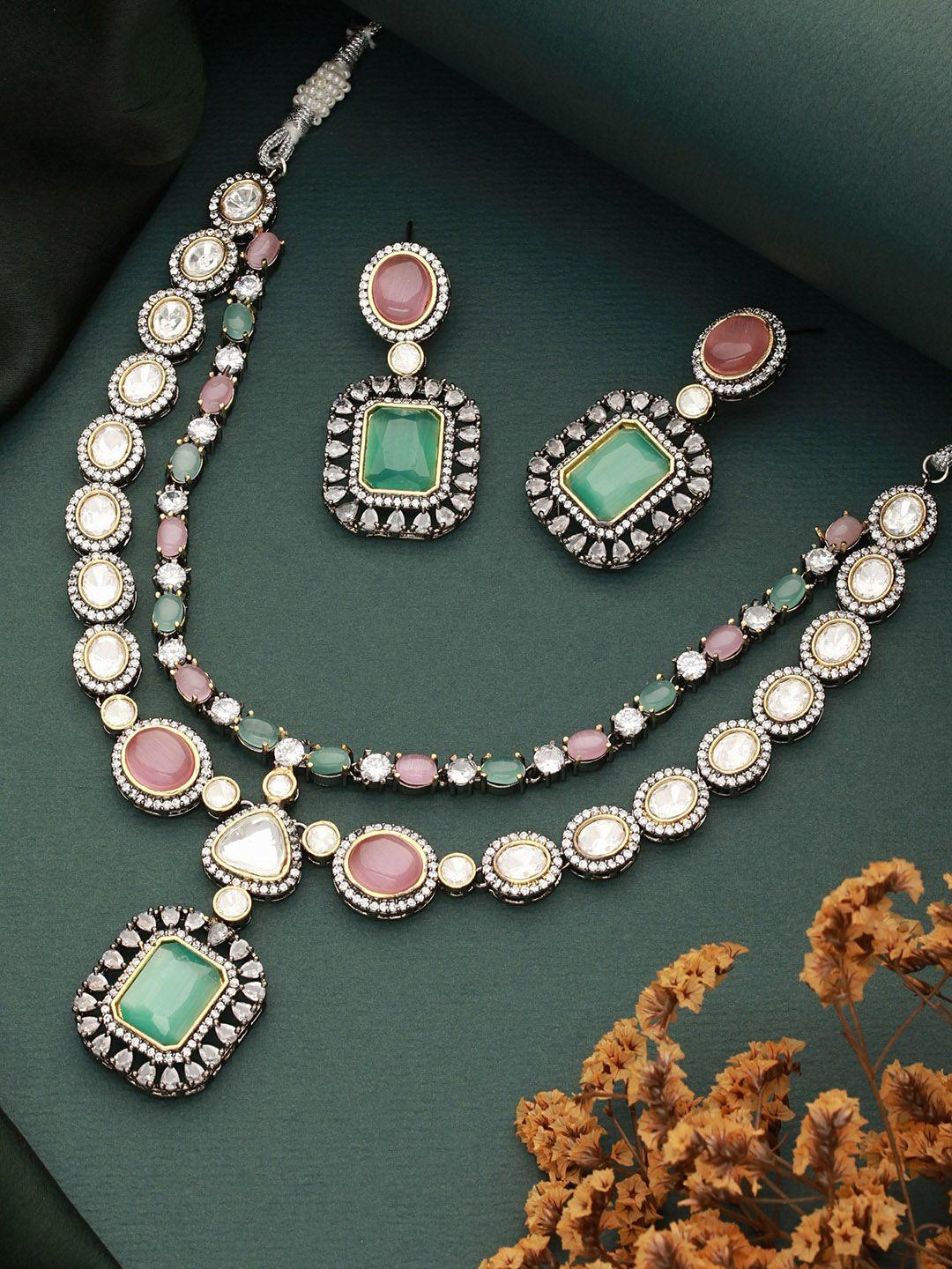 Saraf RS Jewellery Rhodium-Plated Kundan-Stones Studded Statement Jewellery Set