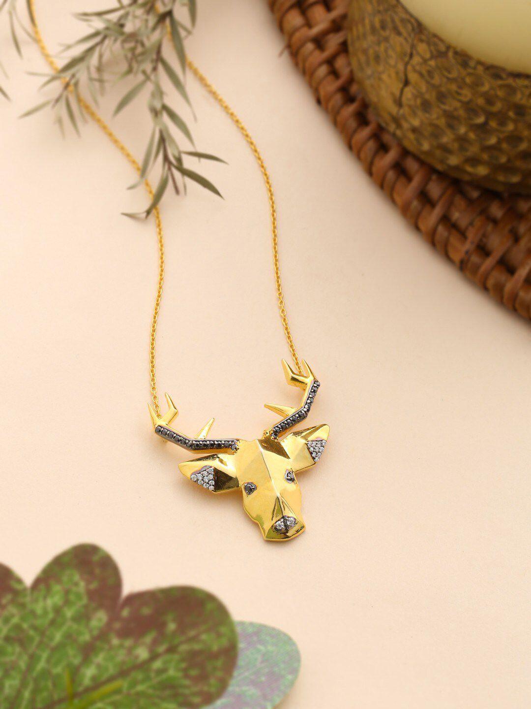 kicky-and-perky-925-sterling-silver-gold-plated-stone-studded-reindeer-pendant-with-chain