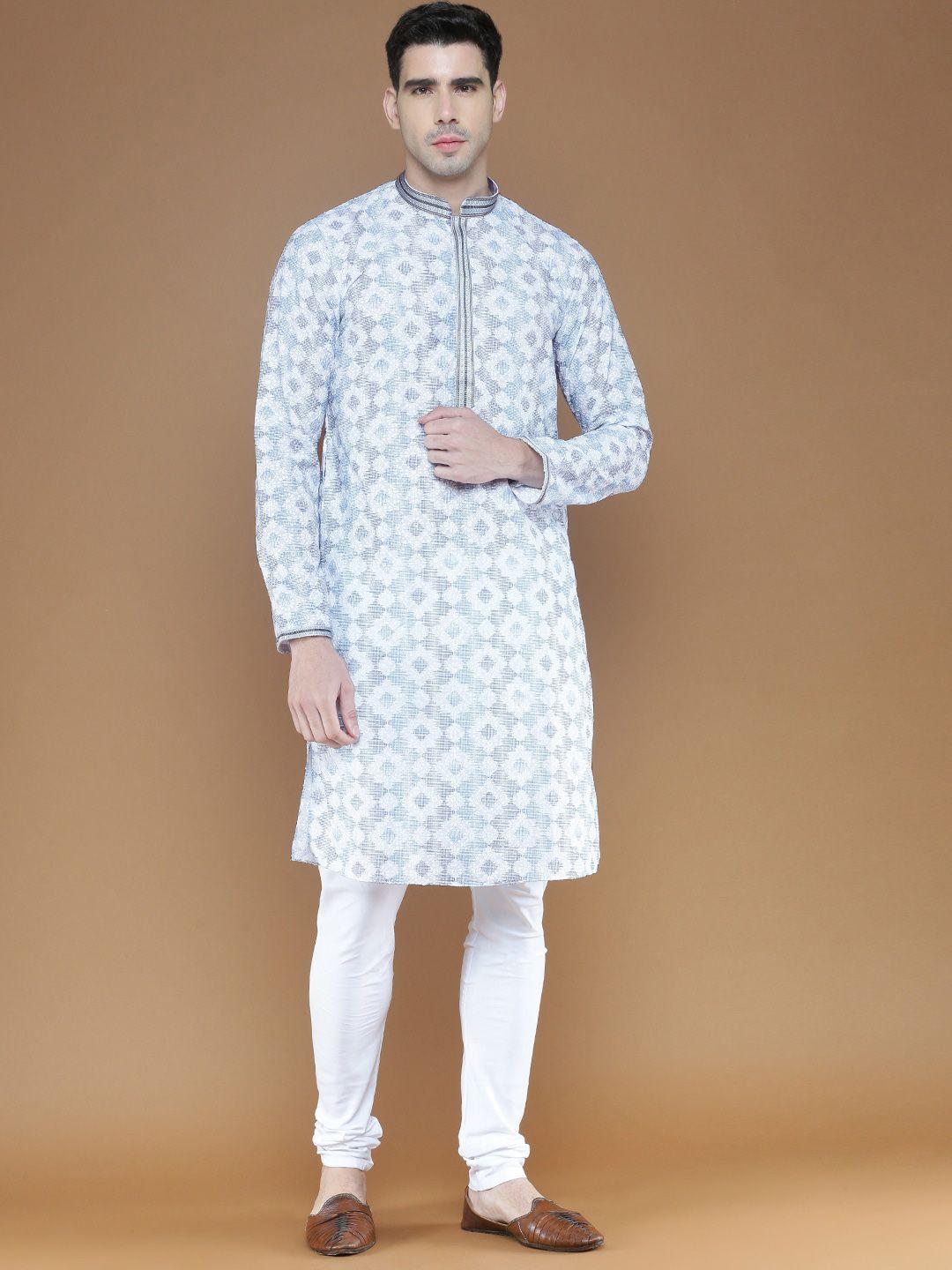 sanwara-floral-embroidered-mandarin-collar-chikankari-kurta-with-pyjama