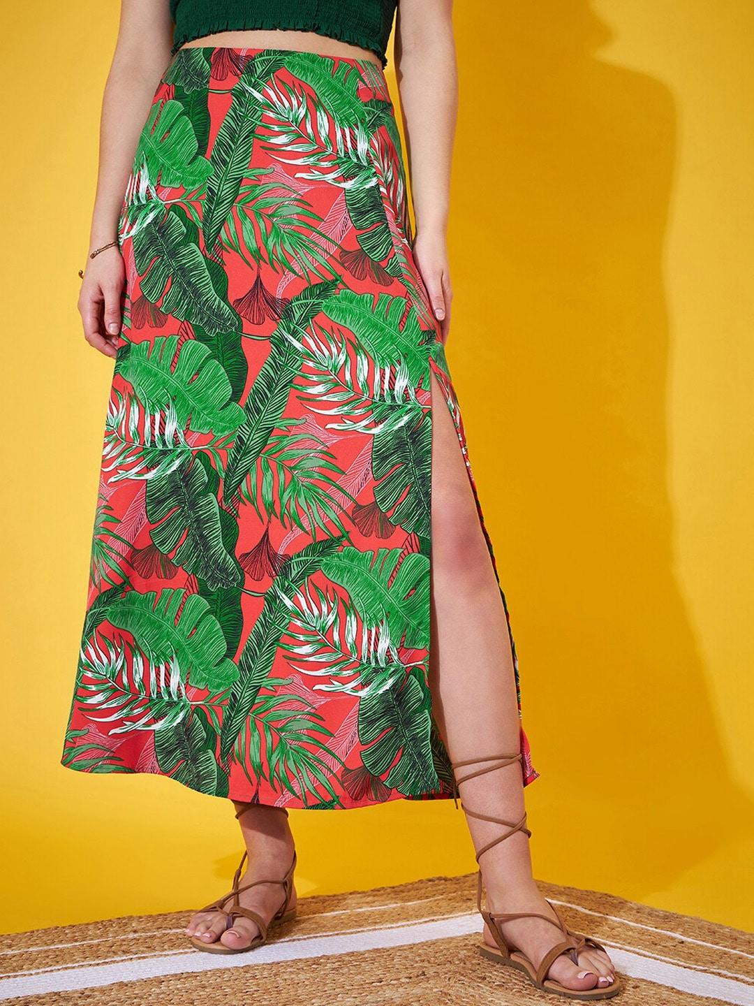 Berrylush Floral Printed Slide Slit A Line Maxi Skirt