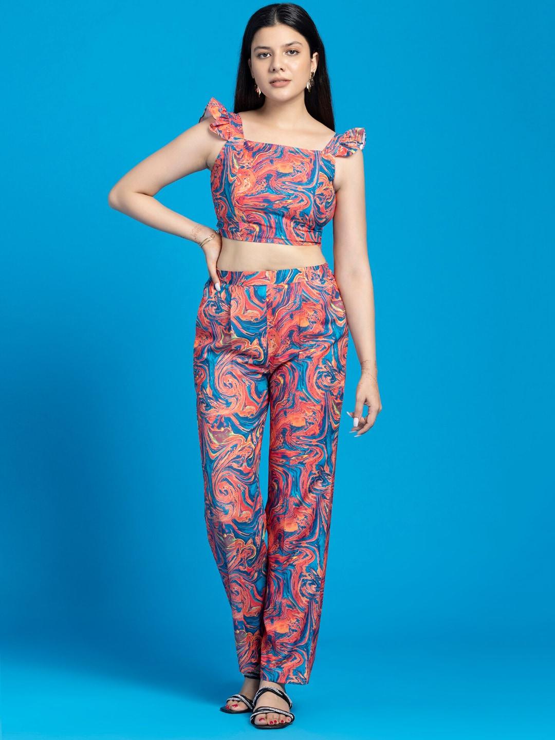 SEW YOU SOON Floral Printed Crop Top With Trouser Co-Ords