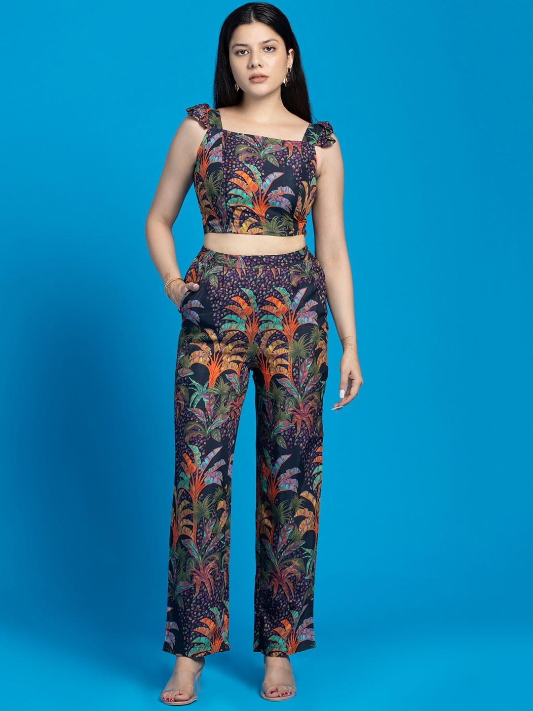 SEW YOU SOON Printed Crop Top With Trousers Co-Ords