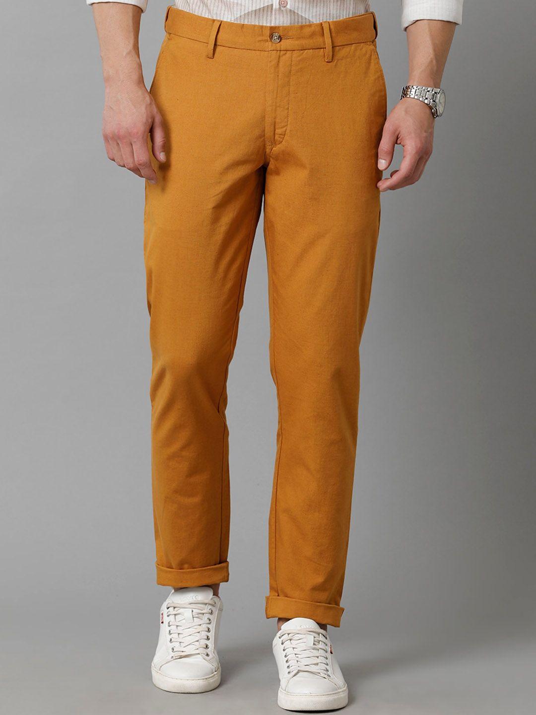 cavallo-by-linen-club-men-yellow-comfort-slim-fit-easy-wash-trousers