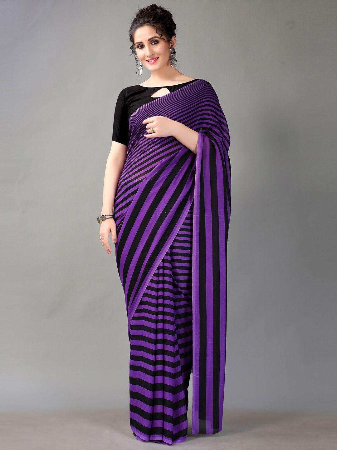 shaily-purple-&-black-striped-poly-georgette-saree