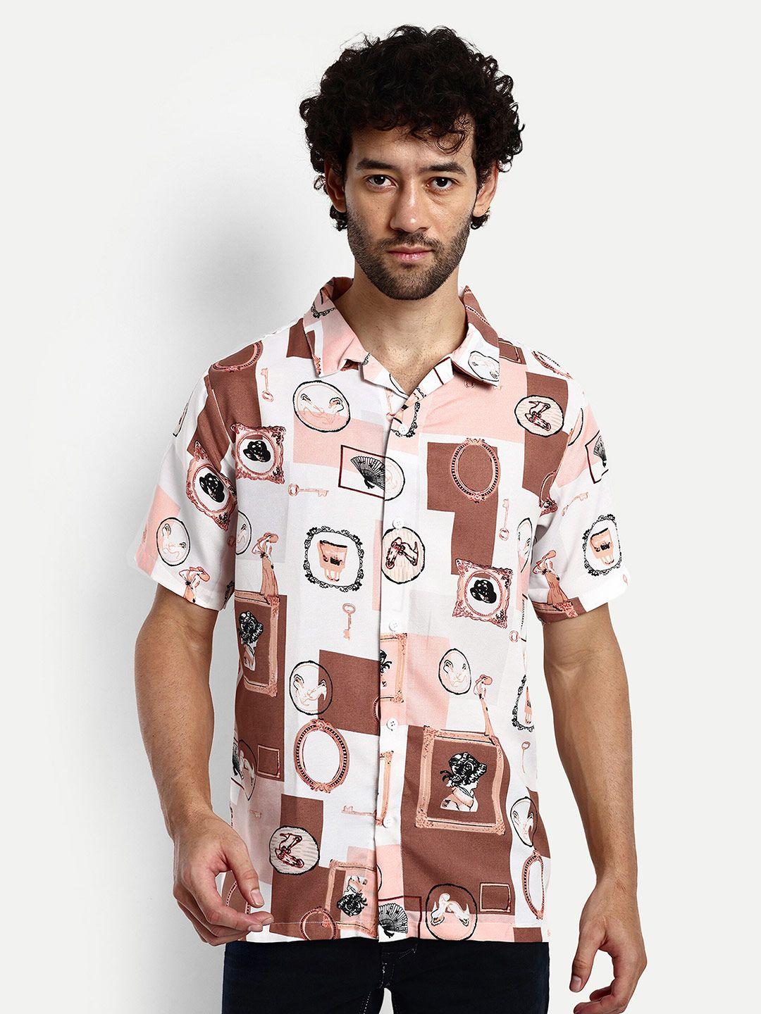 greciilooks-men-brown-relaxed-opaque-printed-casual-shirt