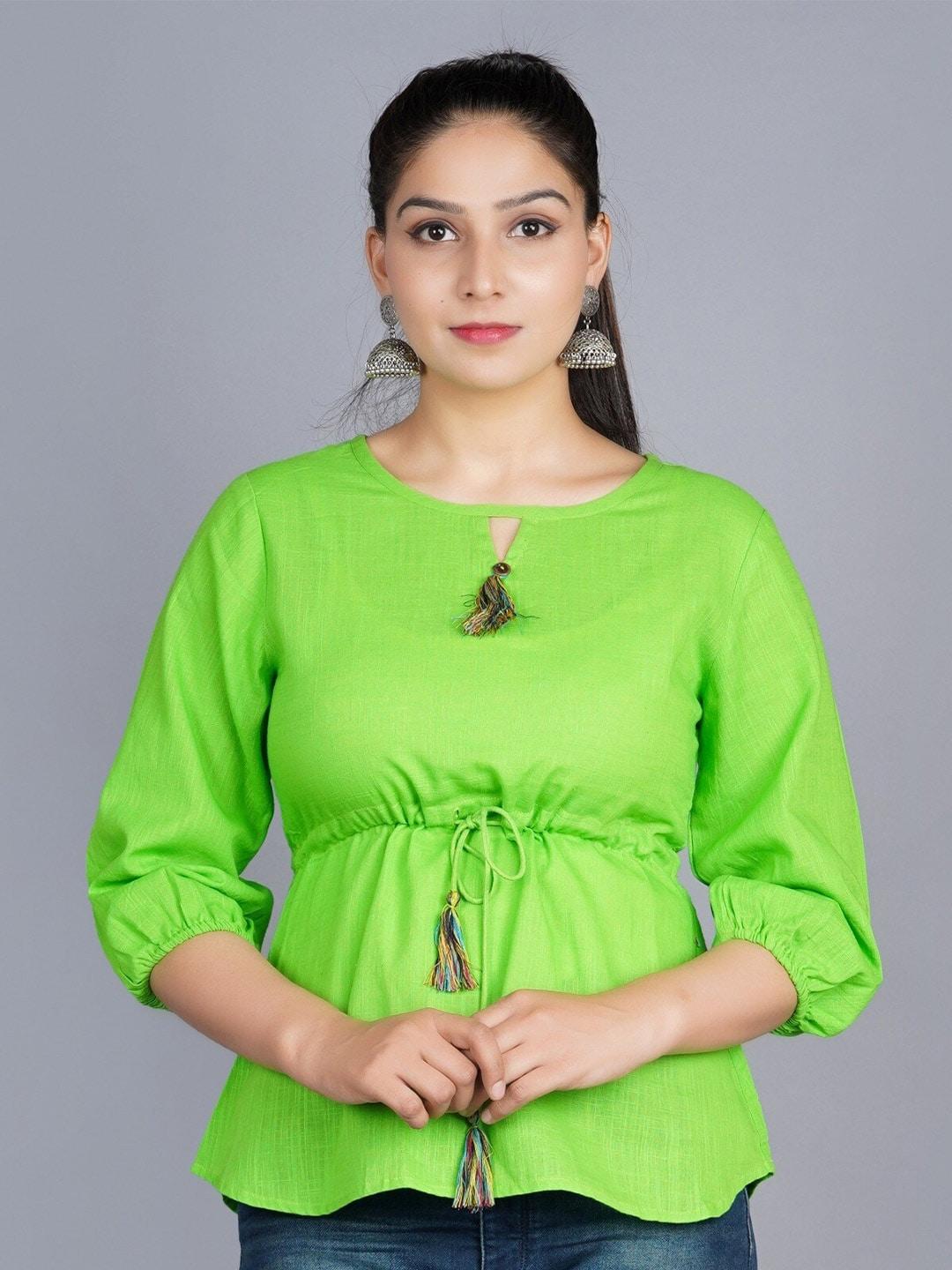 baesd-keyhole-neck-pure-cotton-cinched-waist-top