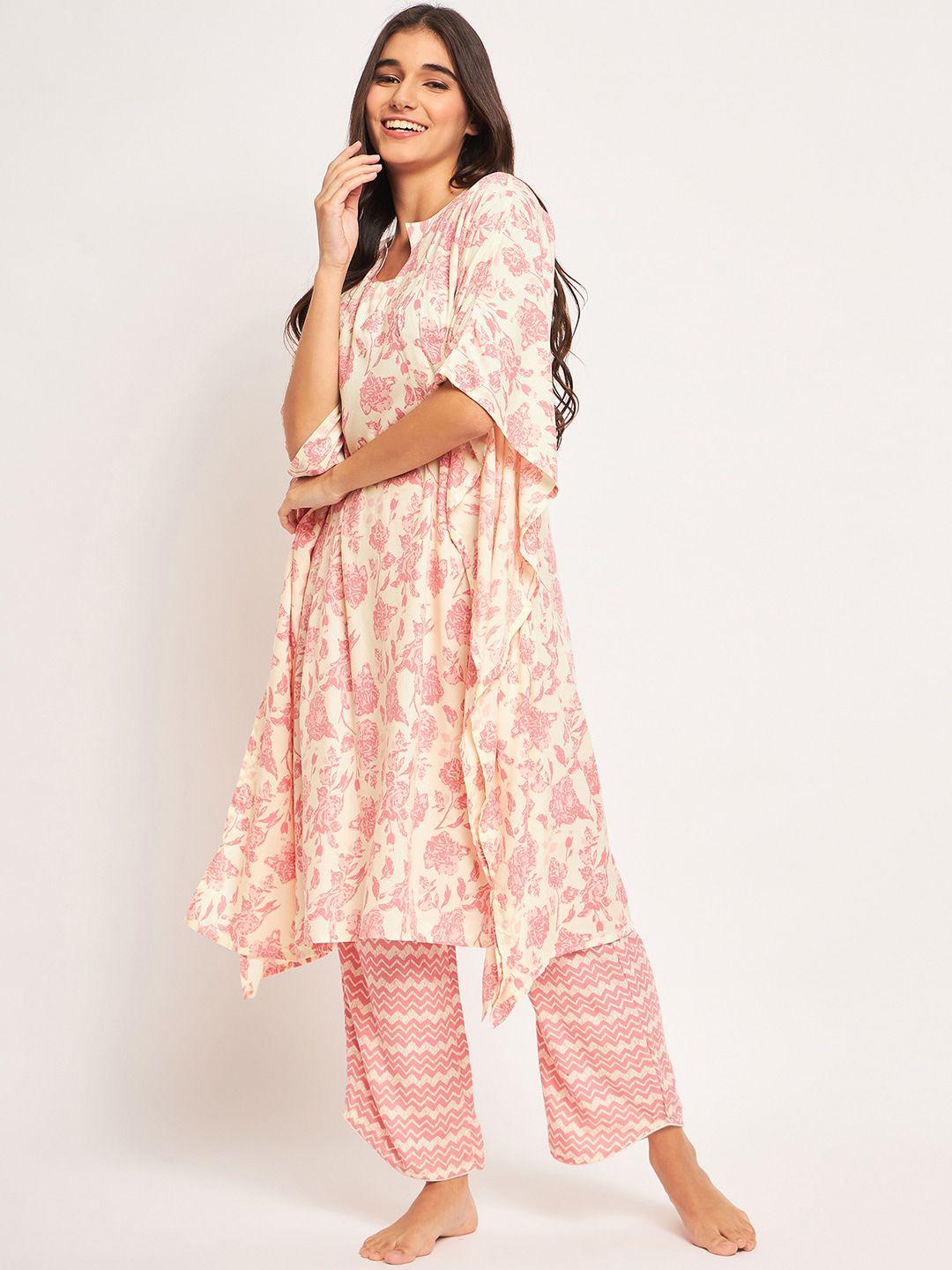 The Kaftan Company Floral Printed Longline Kaftan With Pyjamas