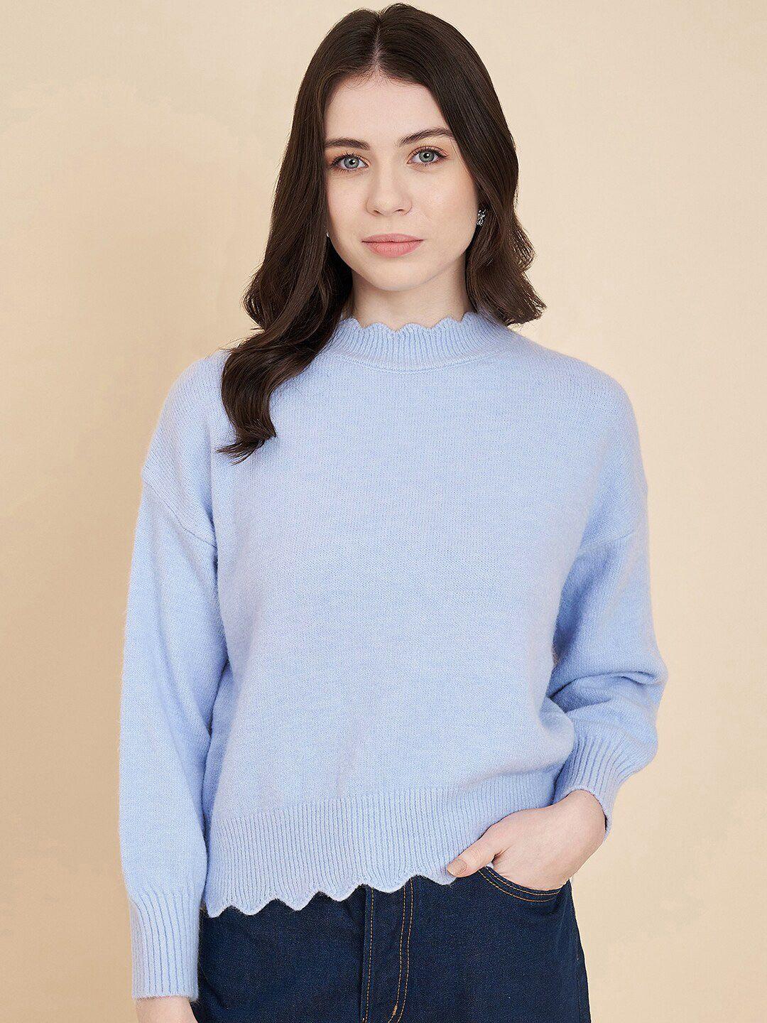 BROOWL Women Blue Woollen Pullover