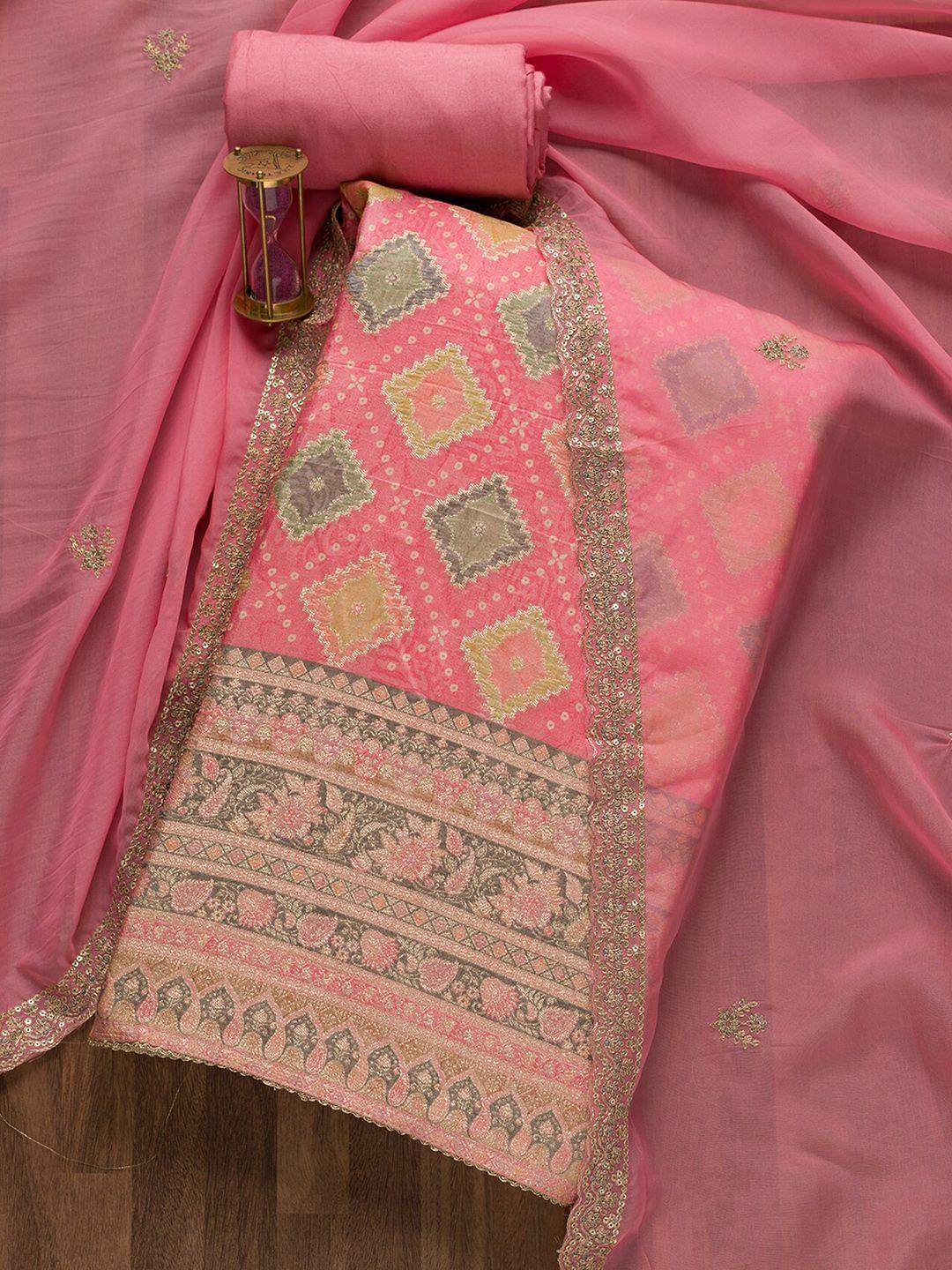Koskii Pink Embroidered Unstitched Dress Material