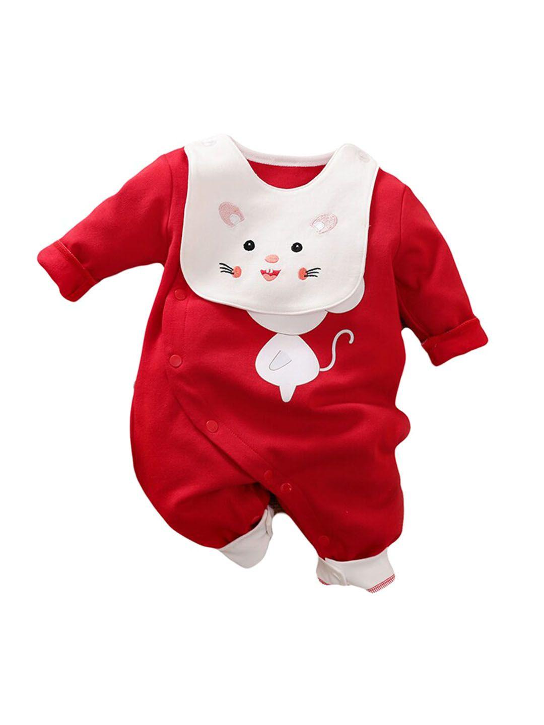 stylecast-infant-red-girls-printed-cotton-rompers