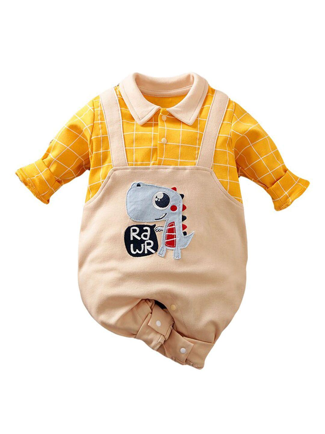 stylecast-infants-kids-yellow-&-beige-checked-cotton-rompers