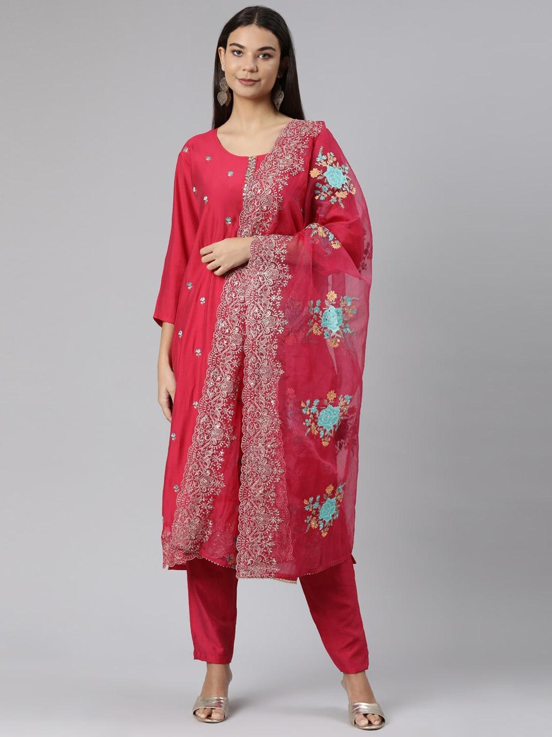 Neerus Floral Embroidered Kurta with Trousers & Dupatta