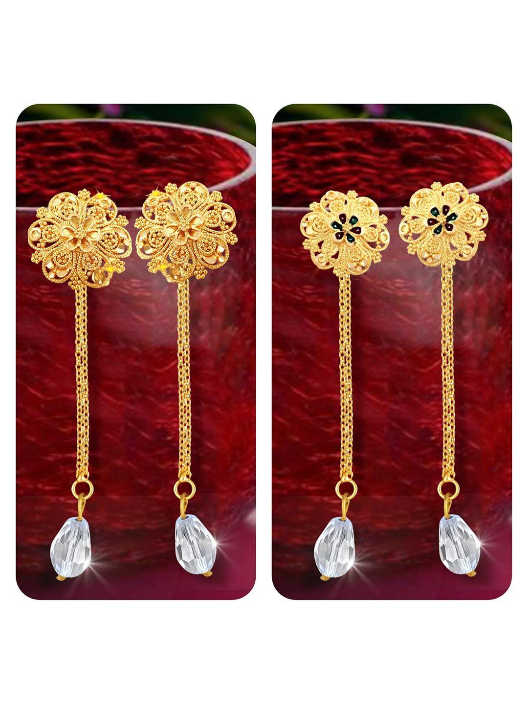 vighnaharta-set-of-2-gold-plated-studs-with-drop-earrings