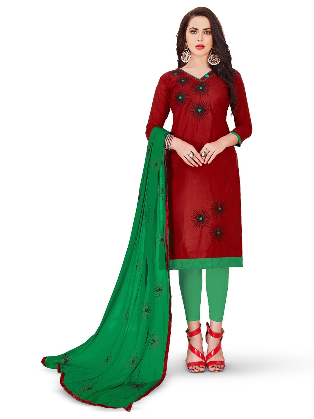 MANVAA Maroon Embroidered Unstitched Dress Material