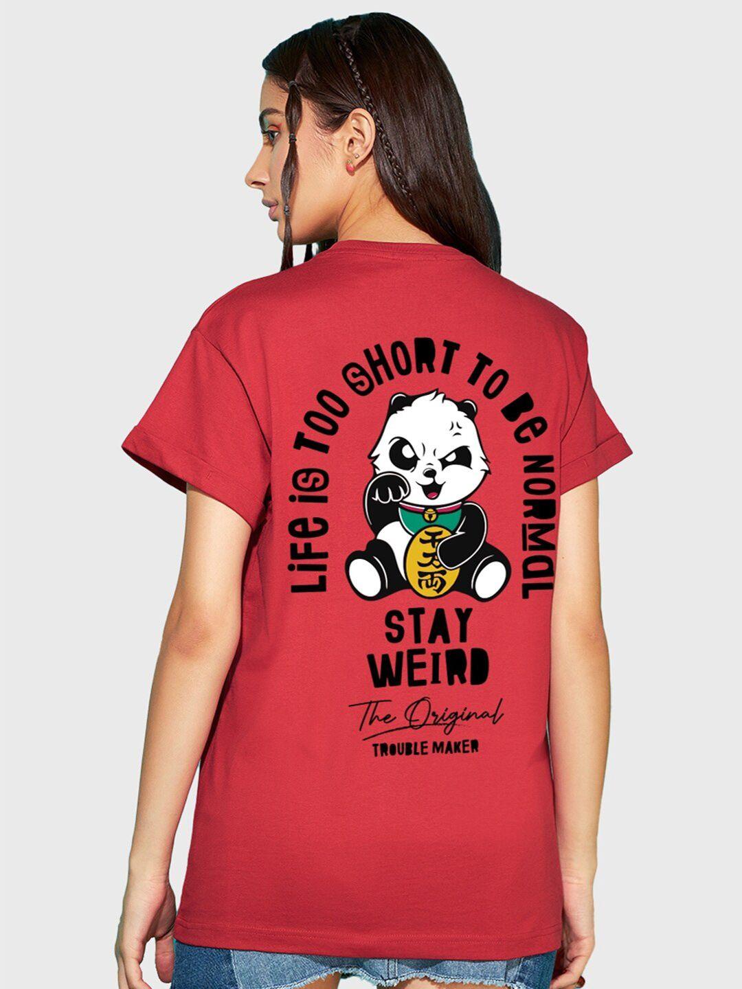 bewakoof-stay-weird-typography-printed-pure-cotton-boyfriend-t-shirt
