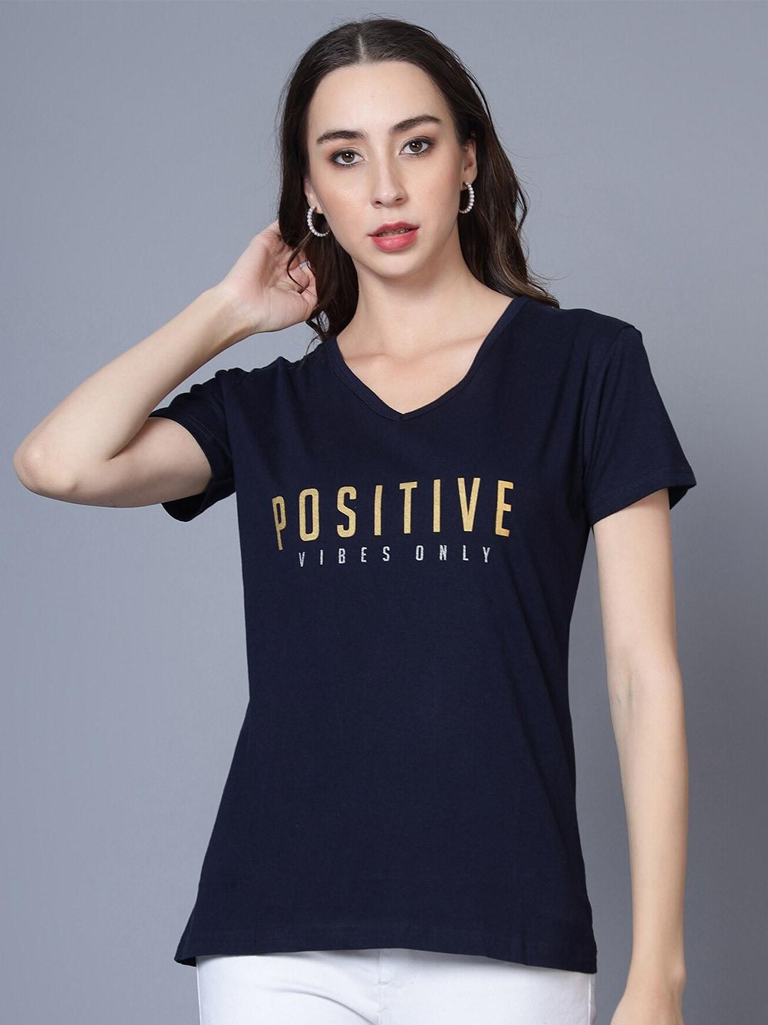 Fleximaa Typography Printed V-Neck Pure Cotton T-Shirt