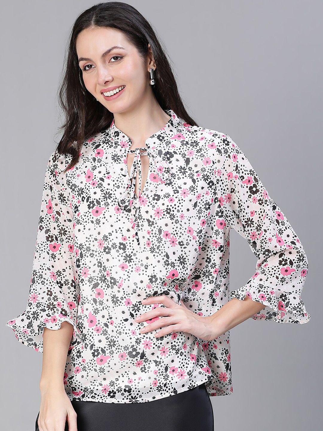 Oxolloxo Floral Printed Tie-Up Neck Georgette Top