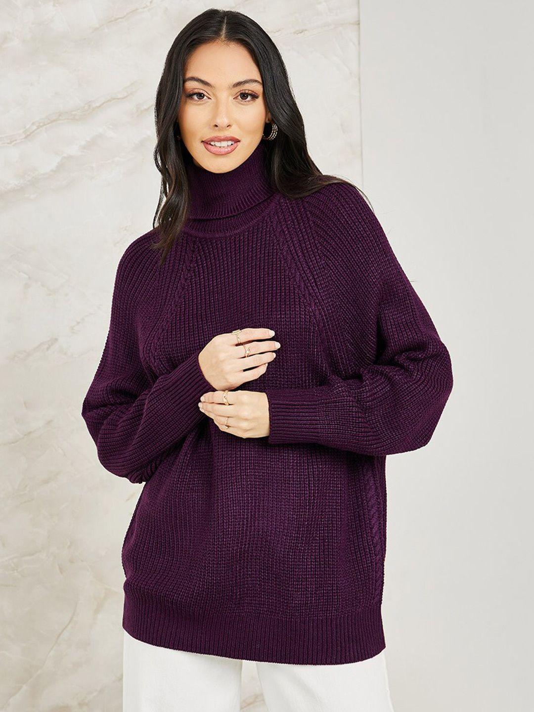 Styli Ribbed Turtle Neck Oversized Pullover Acrylic Sweater