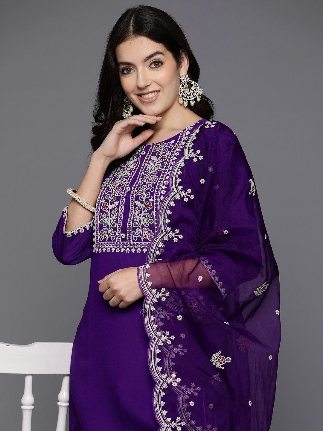 indo-era-women-floral-embroidered-thread-work-kurta-with-trousers-&-with-dupatta